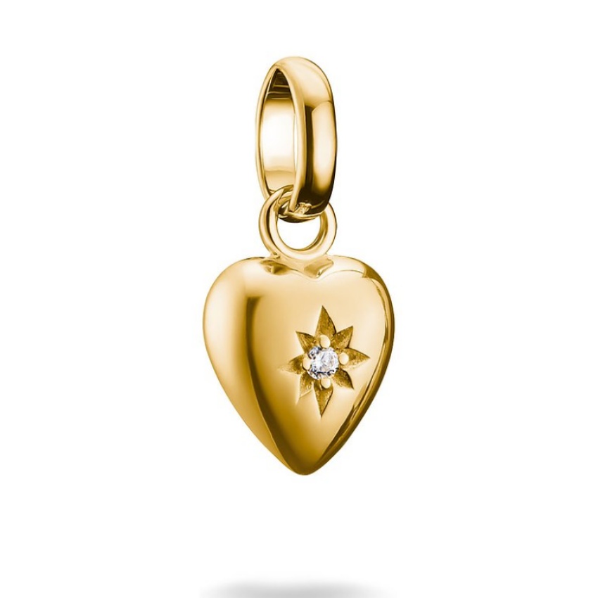 THOMAS SABO Charm Club Connect Gold Plated Cubic Zirconia Heart Charm CC1234-414-14