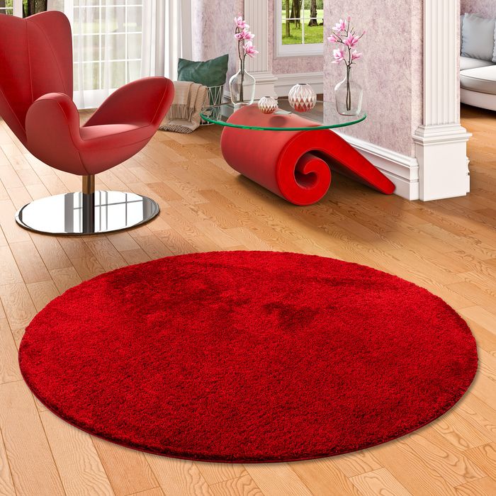 Palace - Tapis Shaggy à poils longs rond - rouge sombre