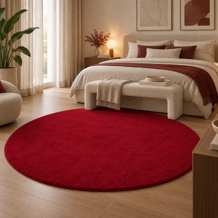 Palace - Tapis Shaggy à poils longs rond - rouge sombre