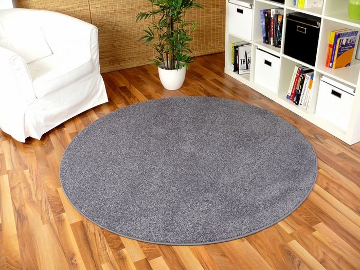 Hochflor Velours Teppich Triumph Grau Rund in 7 Größen