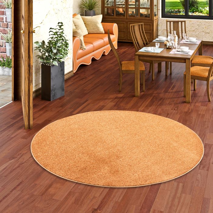 Hochflor Velours Teppich Luna Terrakotta Rund
