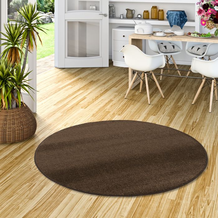 Hochflor Velours Teppich Triumph Dunkelbraun Rund in 7 Größen