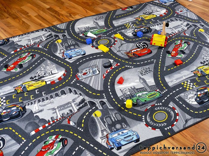 Tapis de jeu pour enfant Disney Cars gris circuit de route - 17 tailles disponibles