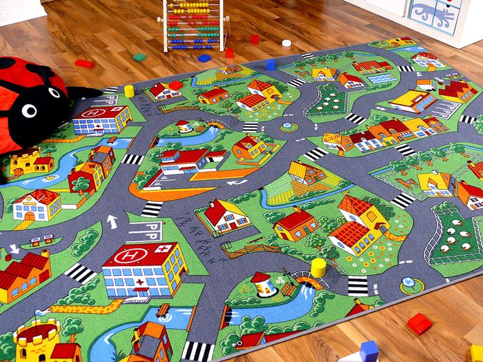 Tapis enfant route Little Village vert