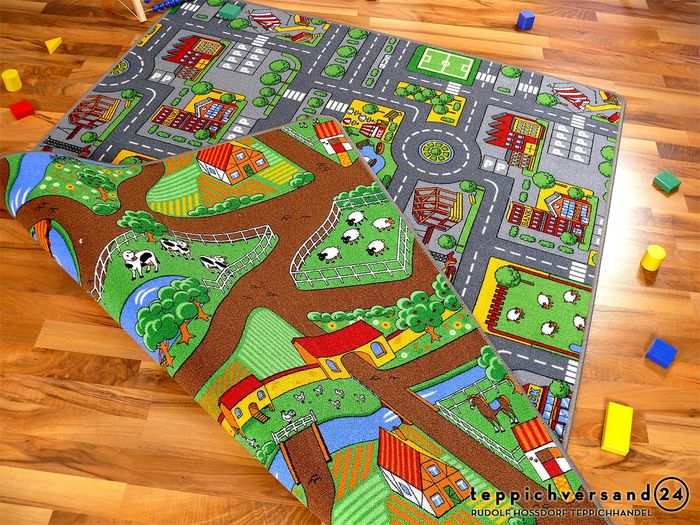 Tapis de jeu avec routes - réversible - deux faces avec paysages routiers différents