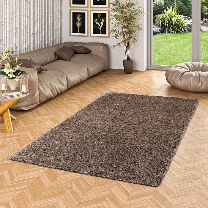 Hochflor Shaggy Teppich Luxus Feeling Mix Braun