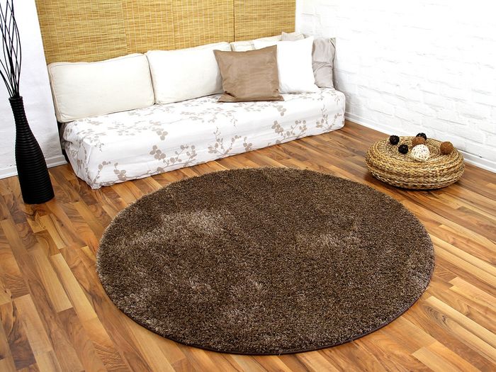 Hochflor Shaggy Teppich Luxus Feeling Mix Beige Gold Rund