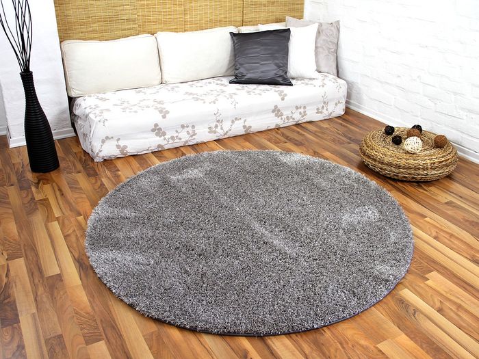 Hochflor Shaggy Teppich Luxus Feeling Mix Silber Rund