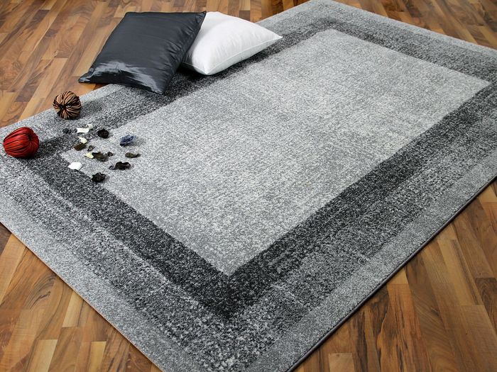 Designer Teppich Softstar Grau Bordüre