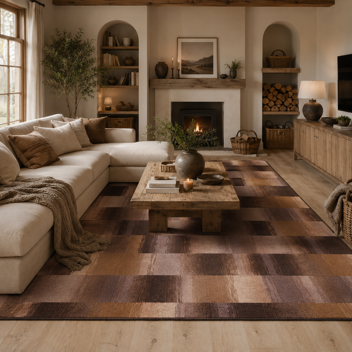 Mystic - Tapis de designer en velours - motif à carreaux - brun