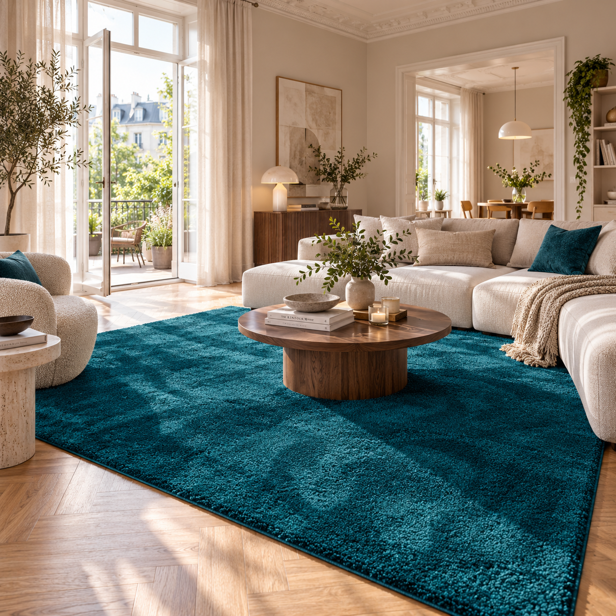 Hochflor Shaggy Teppich Palace Petrol