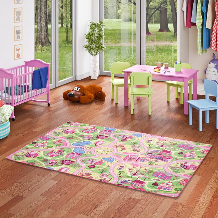 Tapis enfant route Girls Village Rose