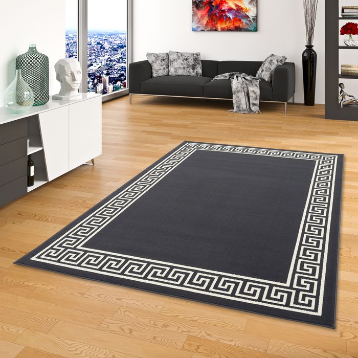 Trendline - Tapis moderne - motif avec bordure grecque - anthracite