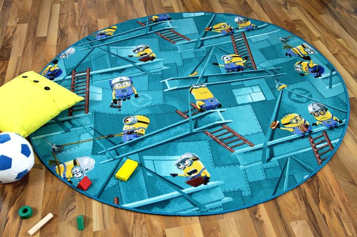 Kinder Spiel Teppich MINIONS Türkis Rund