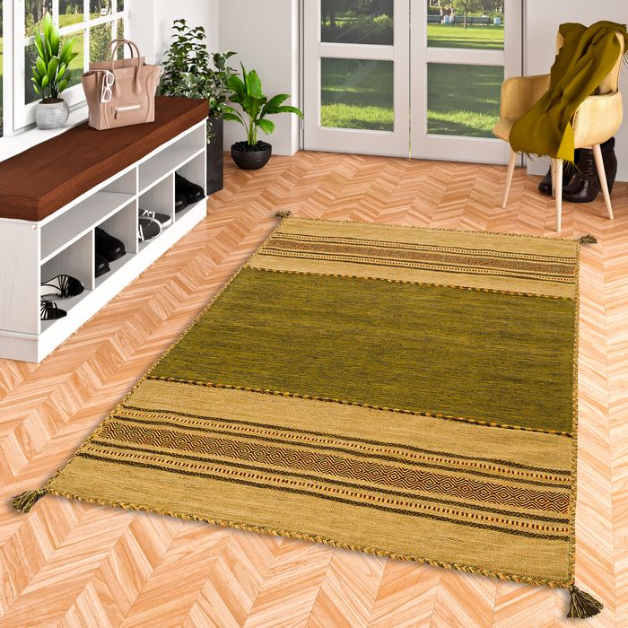 Navarro - Tapis kilim naturel - vert