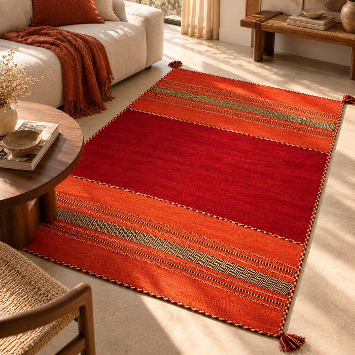 Natur Teppich Kelim Navarro Rot Orange