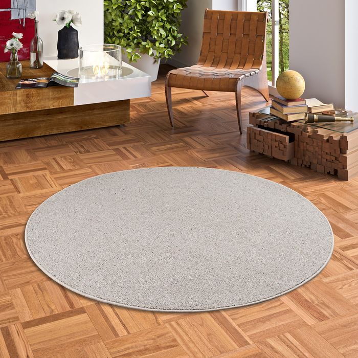 Berber- Tapis Naturel Rond - laine - Gris moucheté
