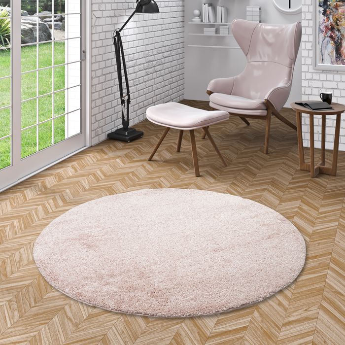 Aloha - Tapis Shaggy à poils longs rond - Rose