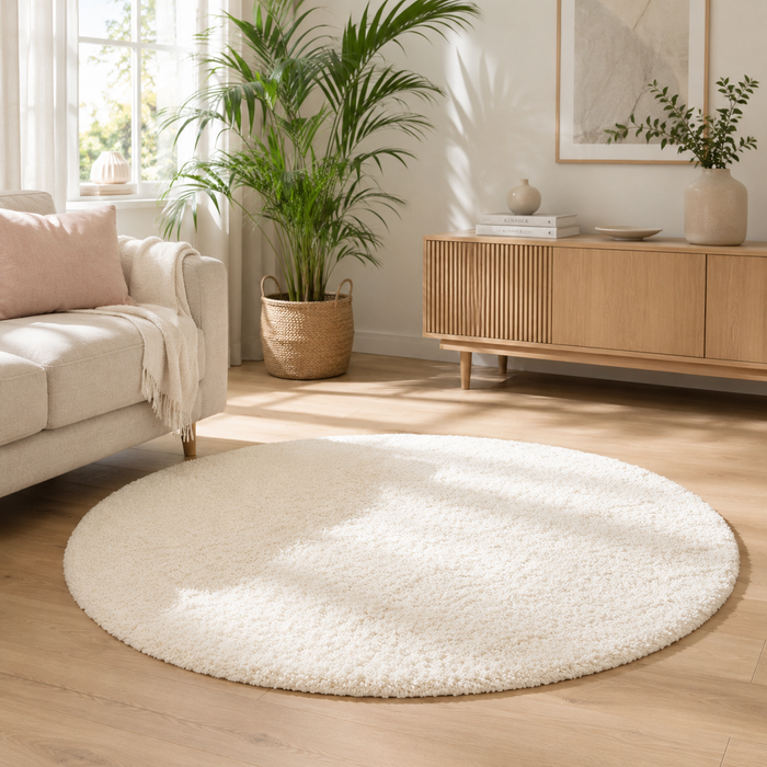 Aloha Weiß – Hochflor Langflor Shaggy Teppich Rund