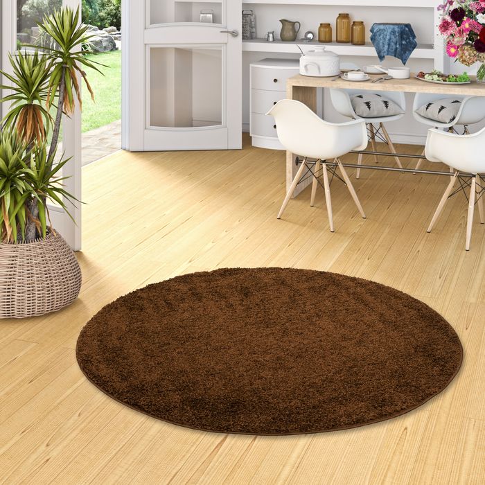 Hochflor Langflor Shaggy Teppich Aloha Braun Rund
