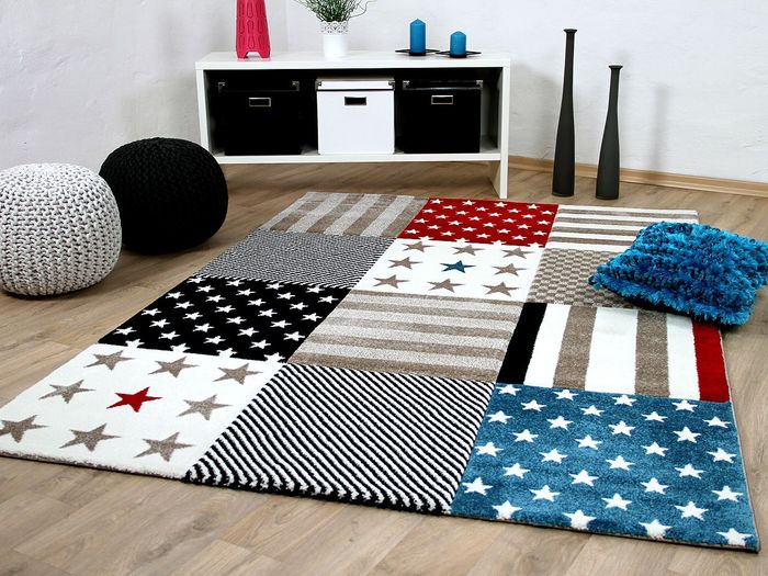 Maui Kids - Tapis pour enfant - motif étoiles rouge bleu