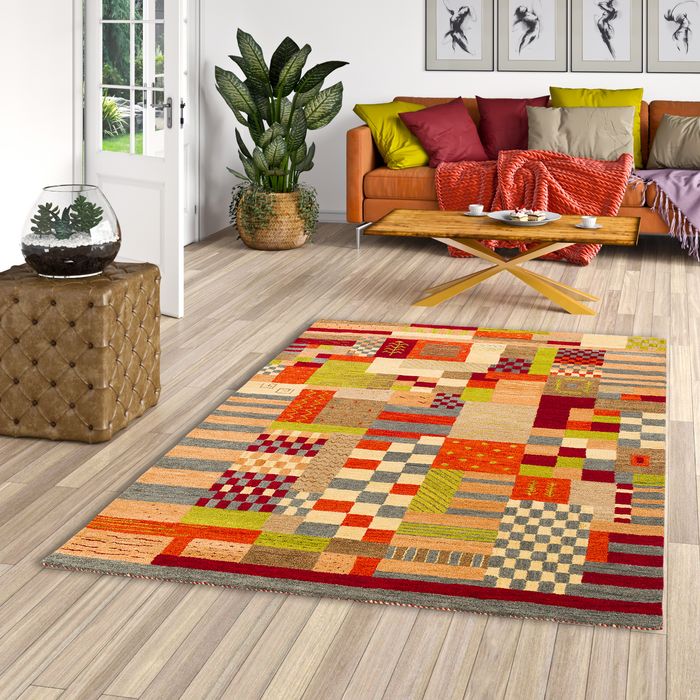 Natur Teppich Indo Gabbeh Esta Bunt Felder