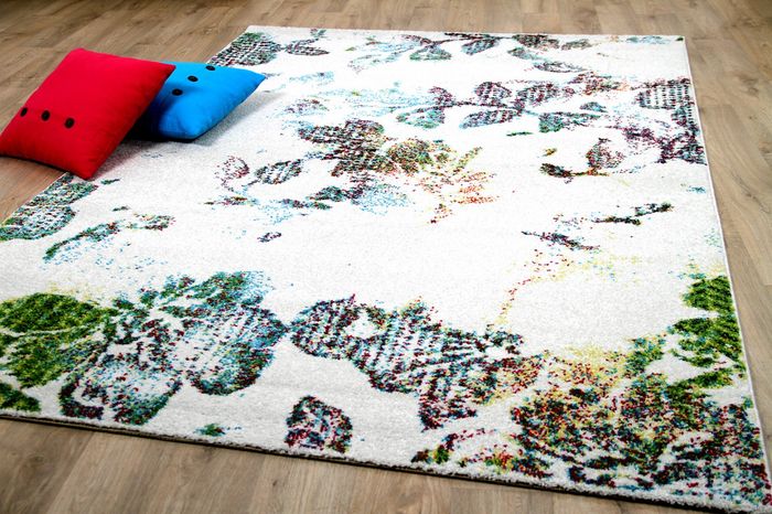 Designer Teppich Funky Blumen Modern Creme Bunt