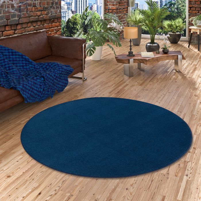 Tapis en Velours Joy Bleu Foncé Rond