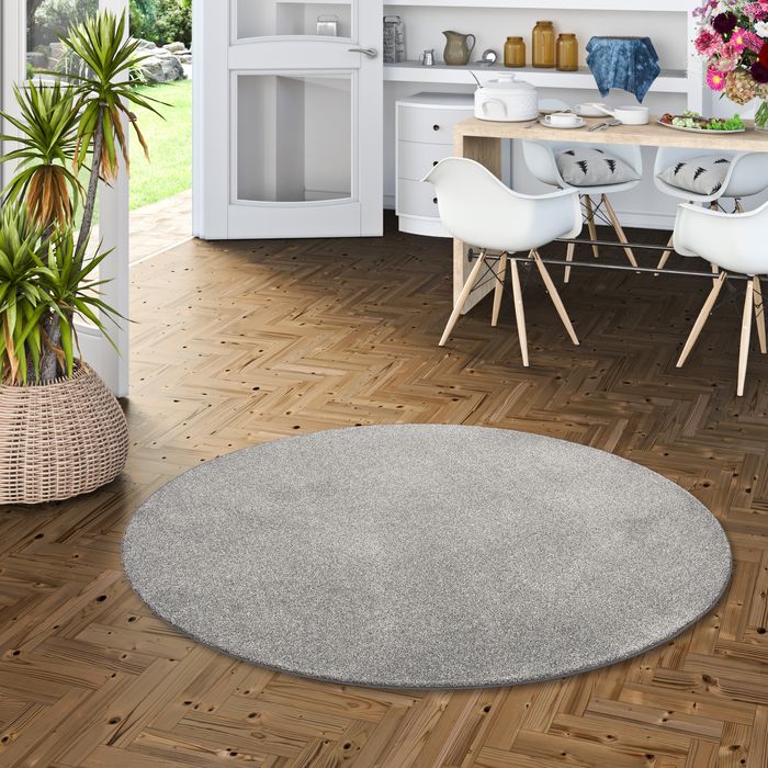 Belini - Tapis velours à poils hauts - Anthracite Mélange - Rond