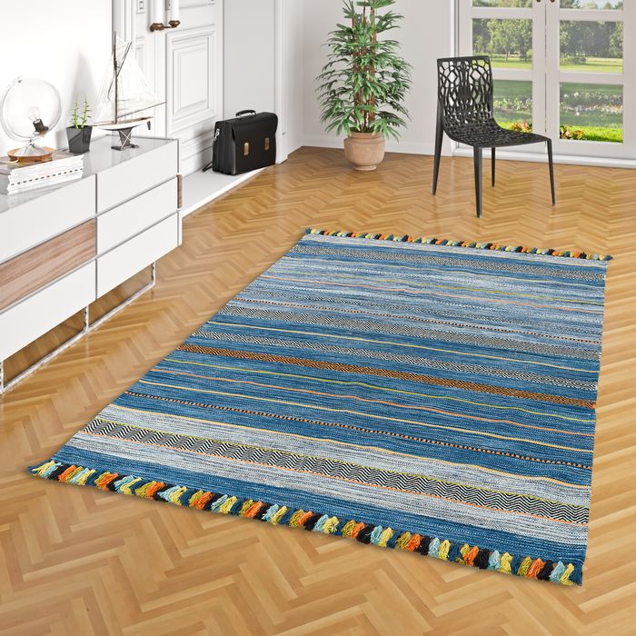 Kelim Kalleen - Tapis naturel - Bleu