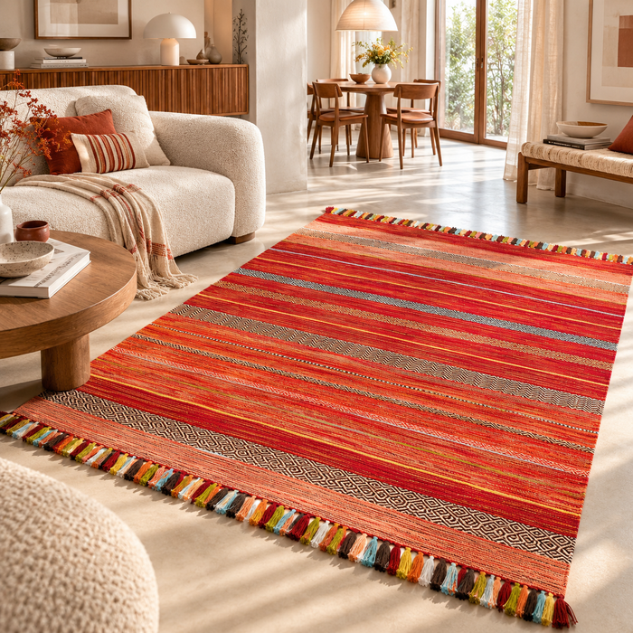 Natur Teppich Kelim Kalleen Rot