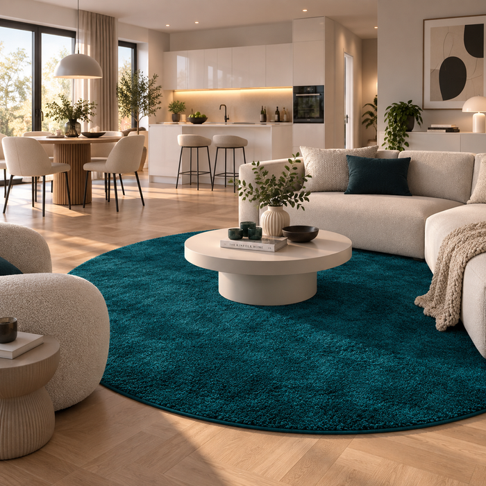 Hochflor Shaggy Teppich Palace Petrol Rund