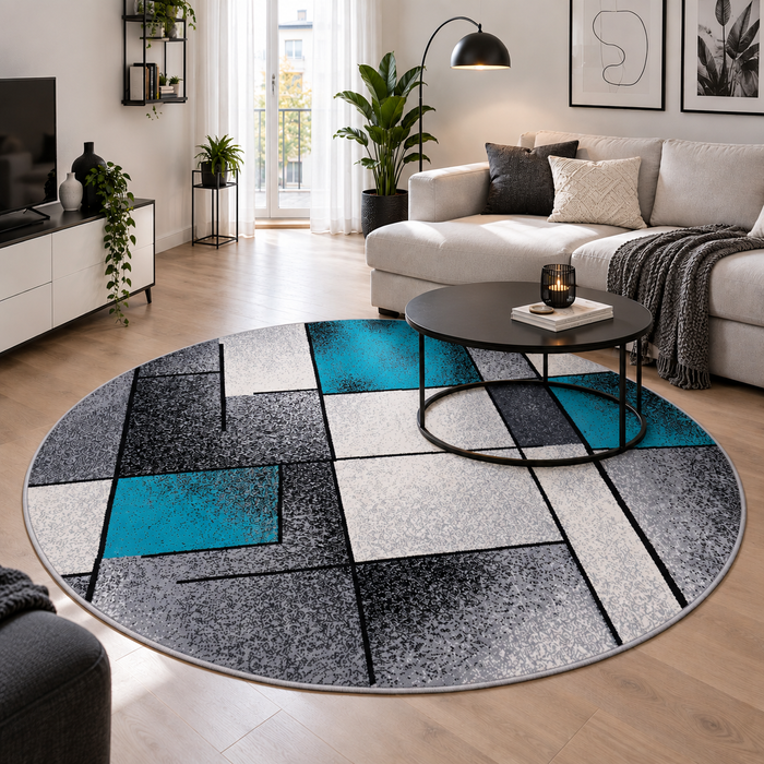 Tapis design Brilliant Gris Turquoise Fantasy Rond