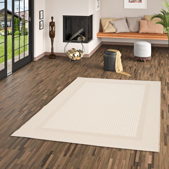 Panama - Tapis plat tissé intérieur/extérieur - Bordure Gris