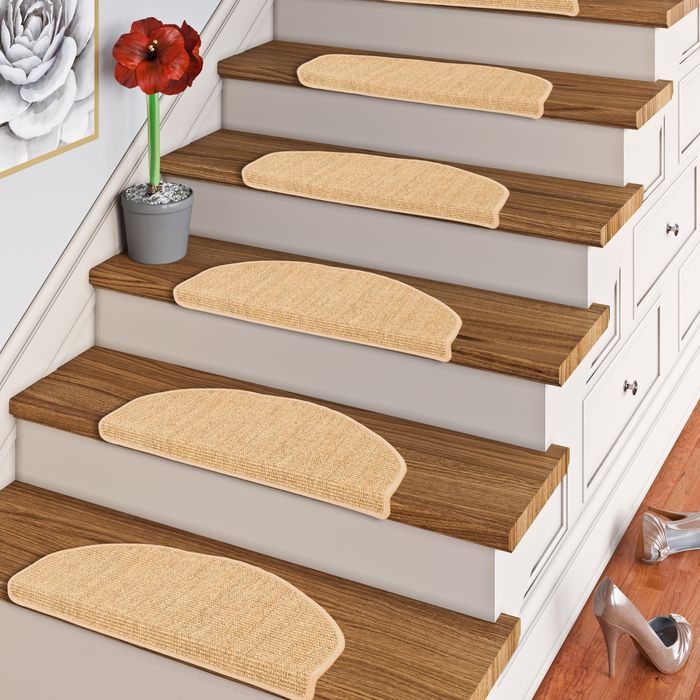 Sisal - Naturel tapis marche escalier - Écrou (semi-circulaire)