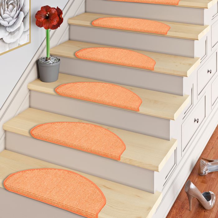 Sisal - Naturel tapis marche escalier - Orange (semi-circulaire)