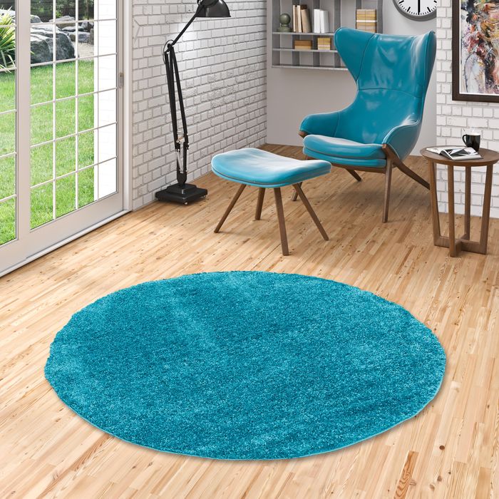 Aloha - Tapis Shaggy à poils longs - Turquoise - Rond