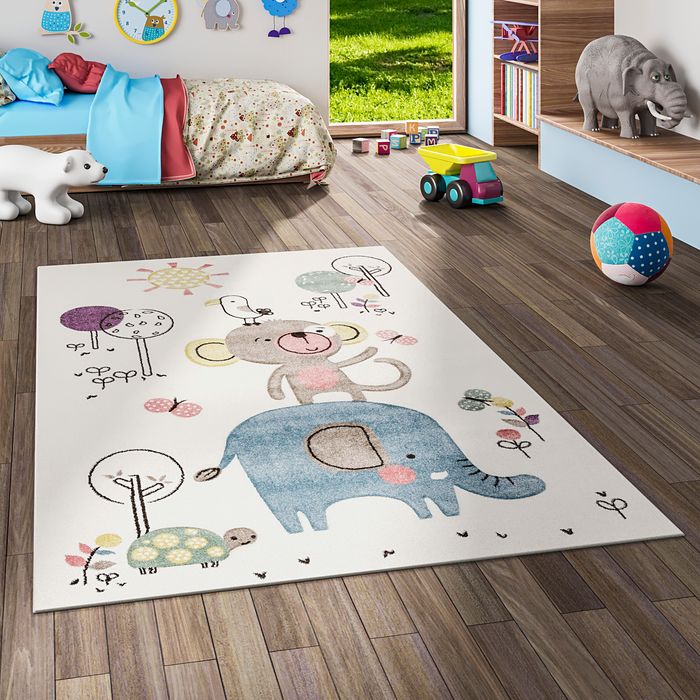 Kinder Teppich Maui Kids Lustige Tiere Creme Bunt