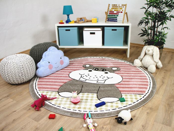 Kinder Teppich Maui Kids Nilpferd Rosa Rund