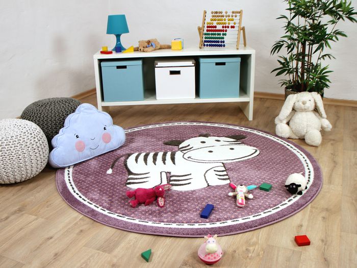 Kinder Teppich Maui Kids Zebra Lila Rund