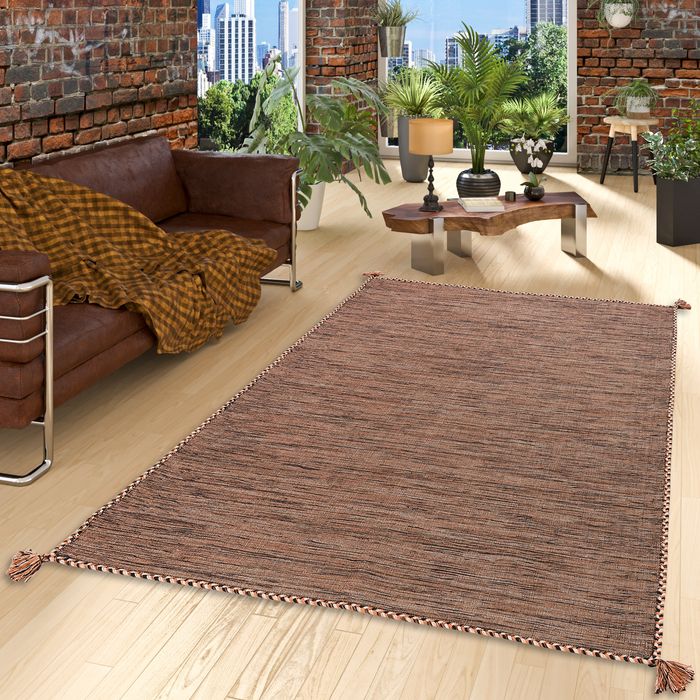 Natur Teppich Kelim Prico Beige Braun