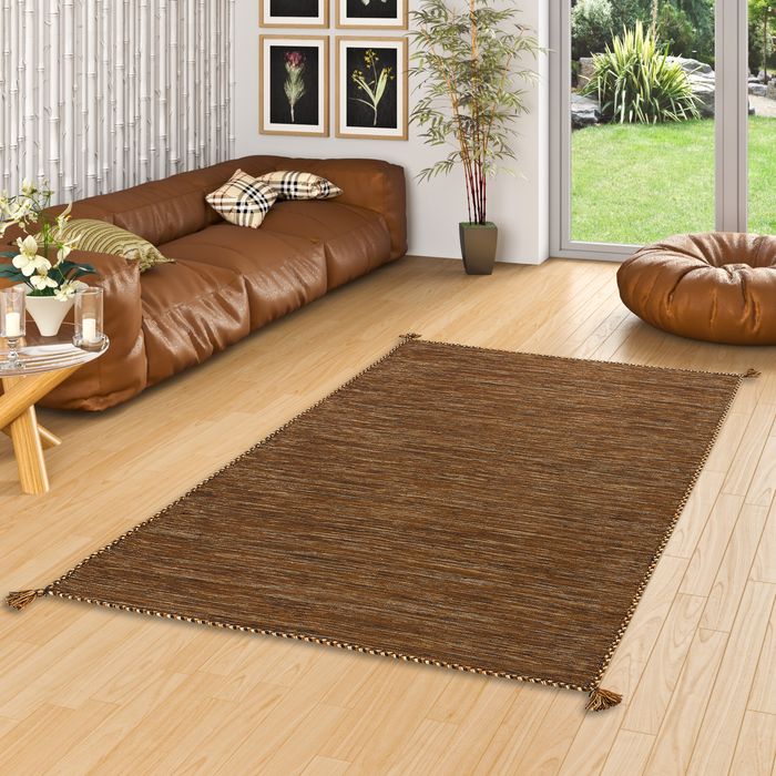 Prico - Tapis kilim naturel - brun foncé
