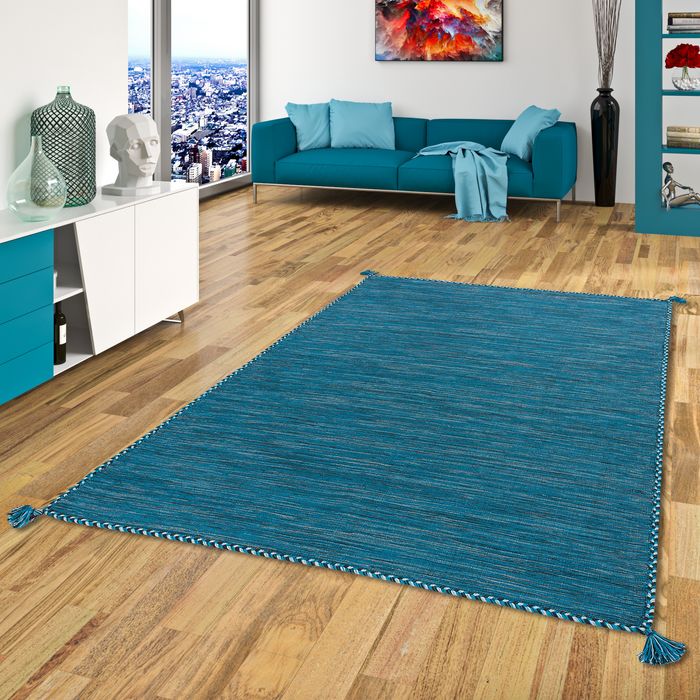 Prico - Tapis kilim naturel - bleu pétrole
