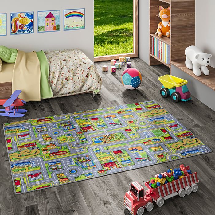 Tapis enfant route Adventure Land Multicolore