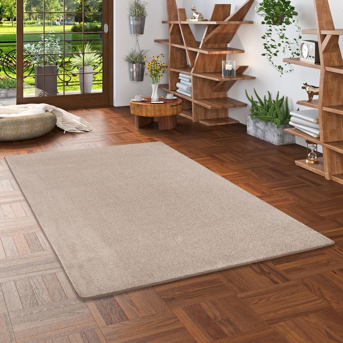 Hochflor Velours Teppich Luna Taupe