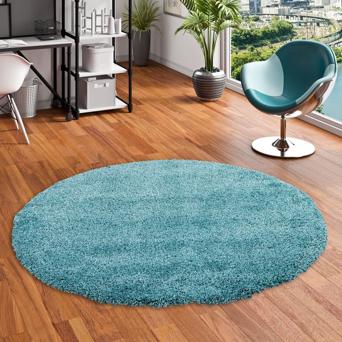 Hochflor Langflor Shaggy Teppich Luxury Türkis Blau Rund