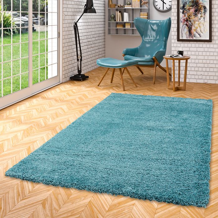 Luxury - Tapis Shaggy à poils longs - turquoise bleu