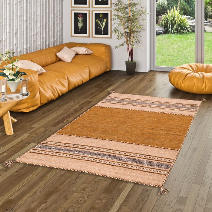 Navarro - Tapis kilim naturel - Brun rouillé