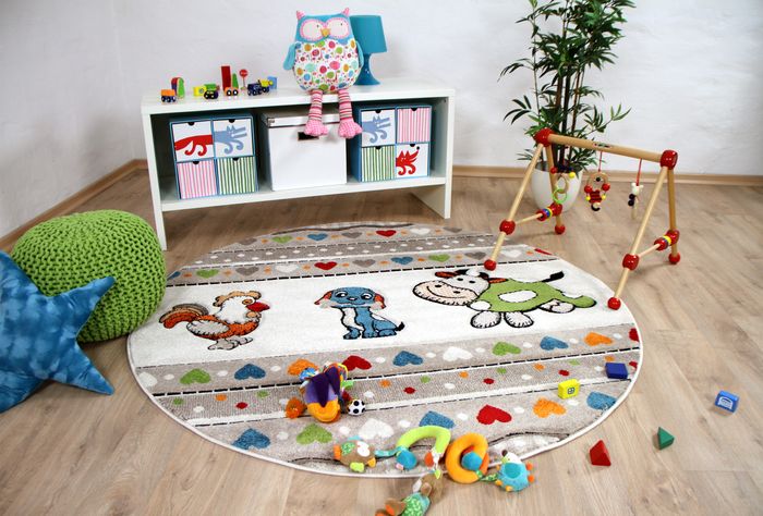 Kinder Teppich Savona Kids Farm Tiere Bunt Rund