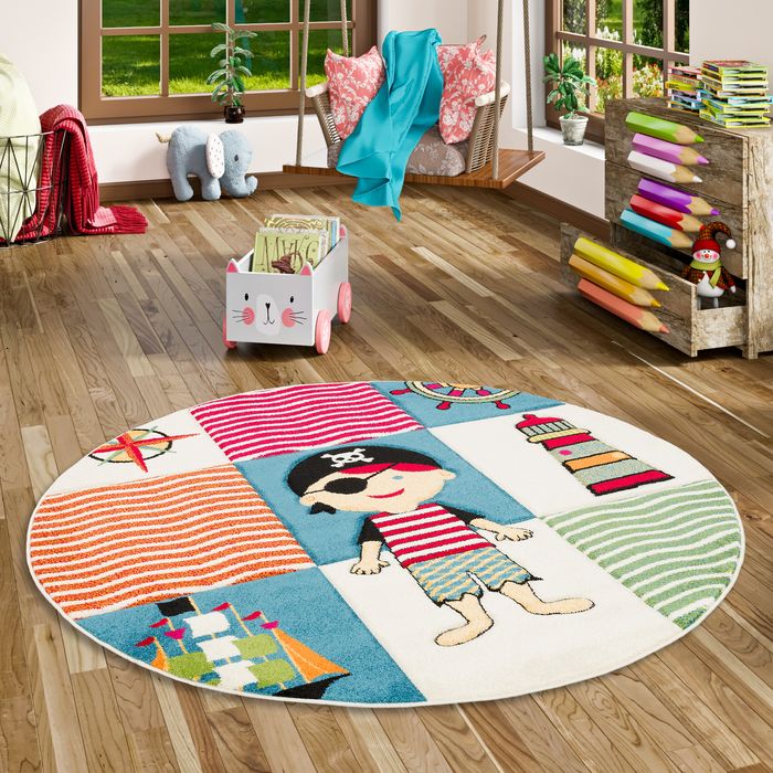 Kinder Teppich Savona Kids Piratenwelt Bunt Rund